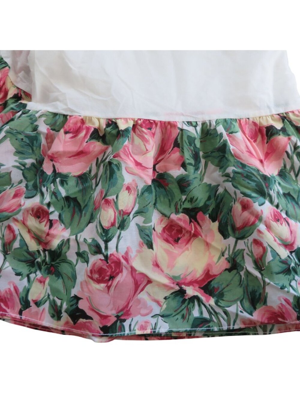 Vintage Dan River Floral Queen Bed Skirt Pink Green Roses 13.5" Drop Cottagecore